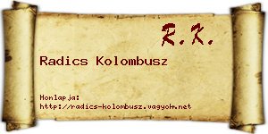 Radics Kolombusz névjegykártya